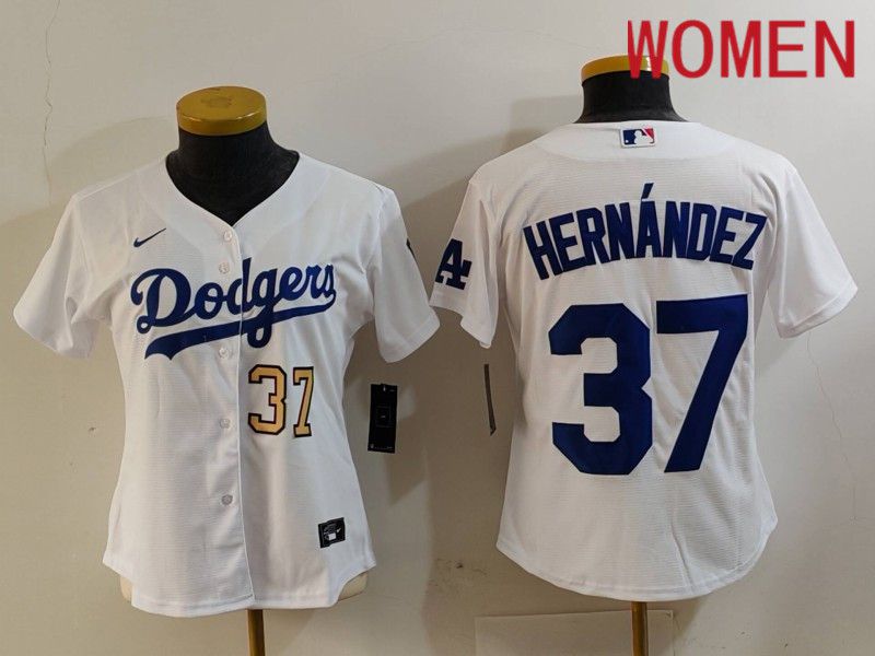 Women Los Angeles Dodgers #37 Hernandez White Nike Game 2024 MLB Jersey style 7262->women mlb jersey->Women Jersey